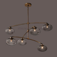 Mid Century Modern Brass Chandelier 6 Light Glass Globe Ceiling Pendant 1950s Style Vintage Home Décor Lighting Fixture Pendant Home Decor