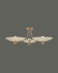 Modern Brass 3-Light Chandelier with Cream Shades finish– Mid Century Flush Mount Ceiling Light for Dining or Living Room Decor