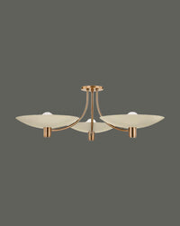 Modern Brass 3-Light Chandelier with Cream Shades finish– Mid Century Flush Mount Ceiling Light for Dining or Living Room Decor