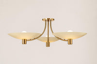 Modern Brass 3-Light Chandelier with Cream Shades finish– Mid Century Flush Mount Ceiling Light for Dining or Living Room Decor