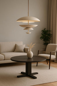 1950s Mid Century Pendant Light – 4-Layer Scandinavian Atomic Chandelier, 24-Inch Designer Ceiling Lamp for Dining Room & Living Room