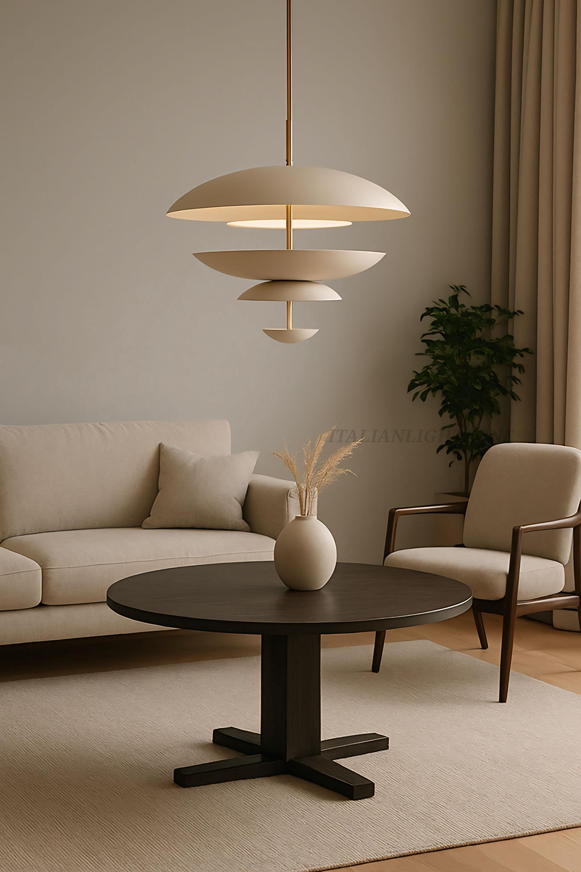 1950s Mid Century Pendant Light – 4-Layer Scandinavian Atomic Chandelier, 24-Inch Designer Ceiling Lamp for Dining Room & Living Room