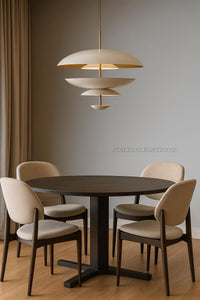 1950s Mid Century Pendant Light – 4-Layer Scandinavian Atomic Chandelier, 24-Inch Designer Ceiling Lamp for Dining Room & Living Room