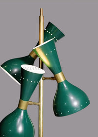 Handmade Vintage Mid Century Floor Lamp – Stilnovo Style Green & Brass Standing Light | Retro Room Decor | Antique Lighting Fixture