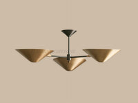 Mid Century Modern Brass Chandelier – 3-Light Cone Pendant | Vintage Handmade Ceiling Fixture for Dining Room, Kitchen, or Living Room