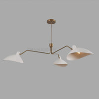 Handmade 3 Light Mid Century Modern Brass Chandelier | White Curved Shades Sputnik Ceiling Light | Semi Flush Mount Pendant Fixture