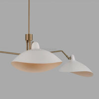 Handmade 3 Light Mid Century Modern Brass Chandelier | White Curved Shades Sputnik Ceiling Light | Semi Flush Mount Pendant Fixture