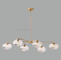 1950s Mid Century Modern Antique Brass Chandelier - Italian 6 Light Globe Ceiling Lamp for Dining Room or Kitchen