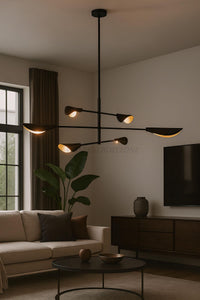 Mid Century Modern Black Linear Pendant Light | Handmade Ceiling Lamp for Dining Room, Kitchen Island Lighting, Minimalist Chandelier
