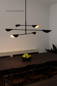 Mid Century Modern Black Linear Pendant Light | Handmade Ceiling Lamp for Dining Room, Kitchen Island Lighting, Minimalist Chandelier