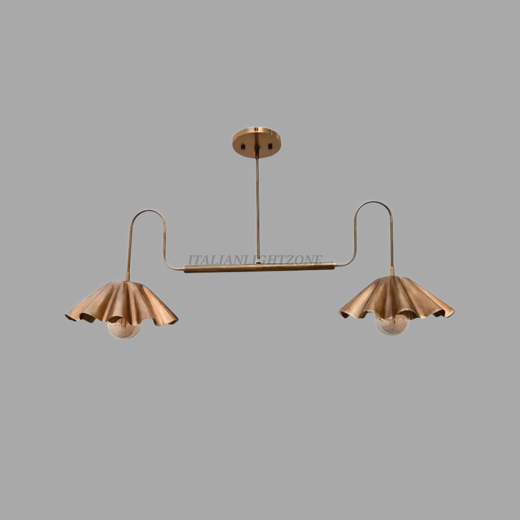 Mid Century Modern Brass Chandelier | Handmade Italian Pendant Light | 2-Light Sputnik Ceiling Fixture | Custom Finish Flush Mount