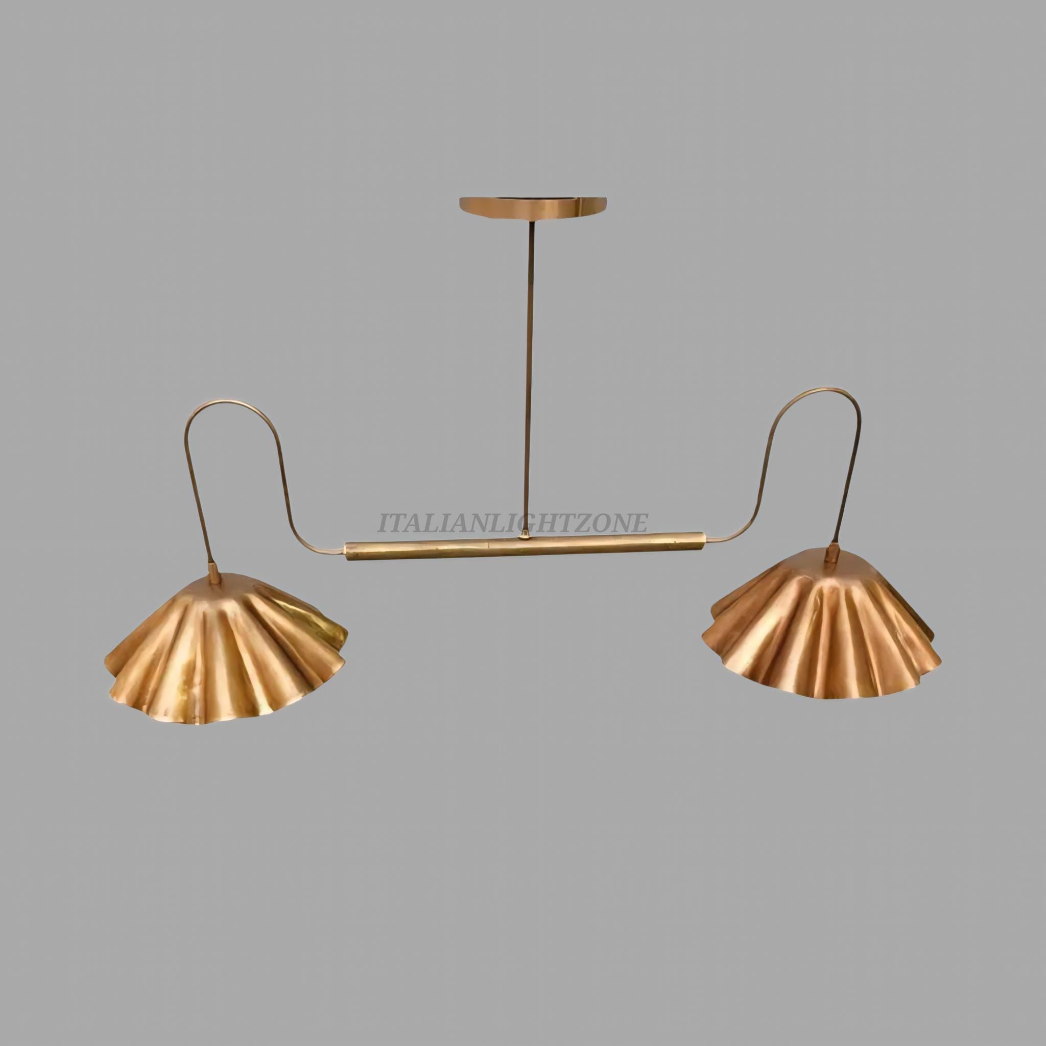 Mid Century Modern Brass Chandelier | Handmade Italian Pendant Light | 2-Light Sputnik Ceiling Fixture | Custom Finish Flush Mount