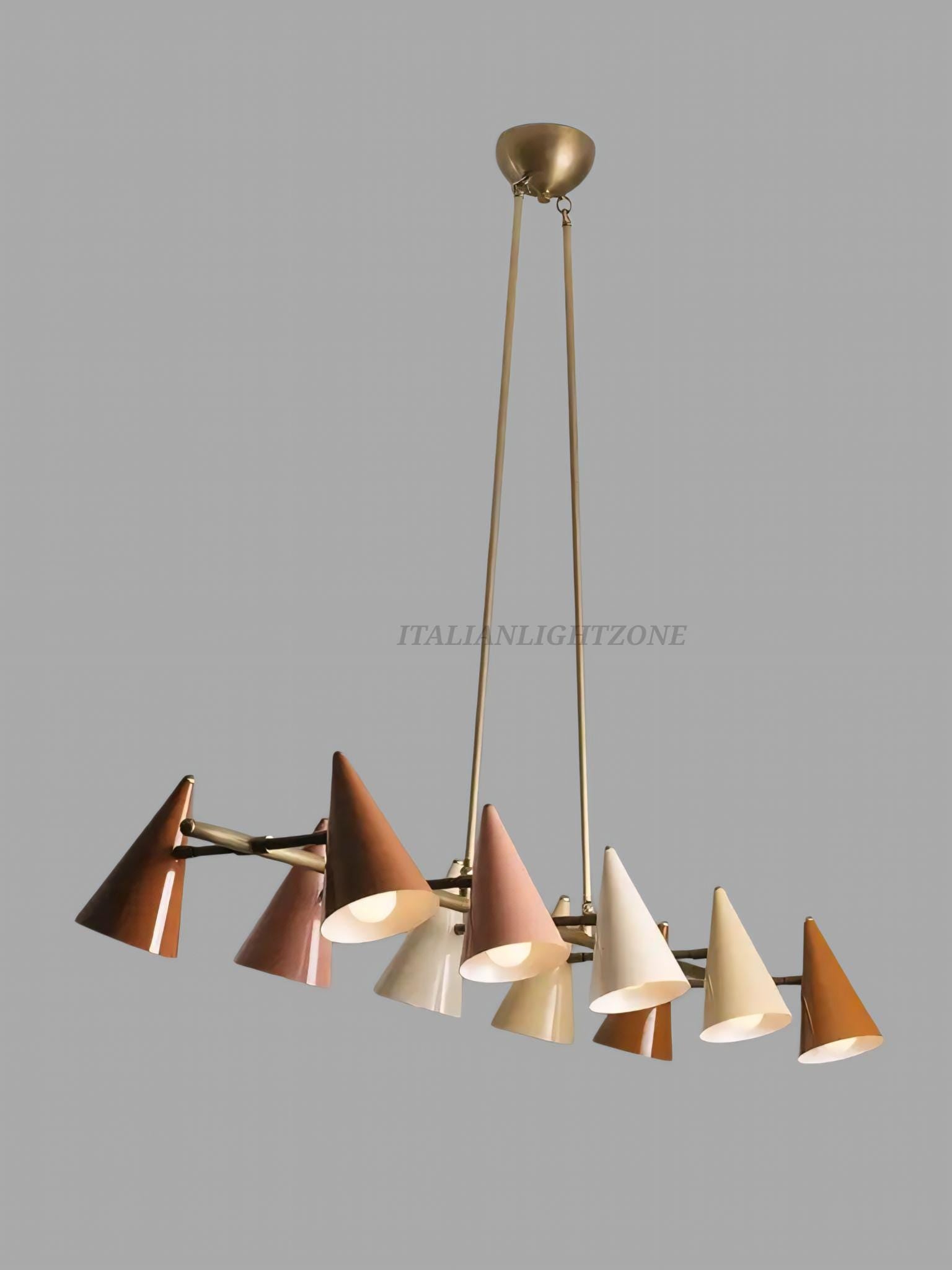 1920s Art Deco Mid Century Modern Brass Chandelier | Italian Stilnovo Sputnik Pendant Light | Ten Arm Cone Ceiling Fixture | Christmas decor
