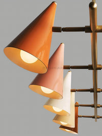 1920s Art Deco Mid Century Modern Brass Chandelier | Italian Stilnovo Sputnik Pendant Light | Ten Arm Cone Ceiling Fixture | Christmas decor