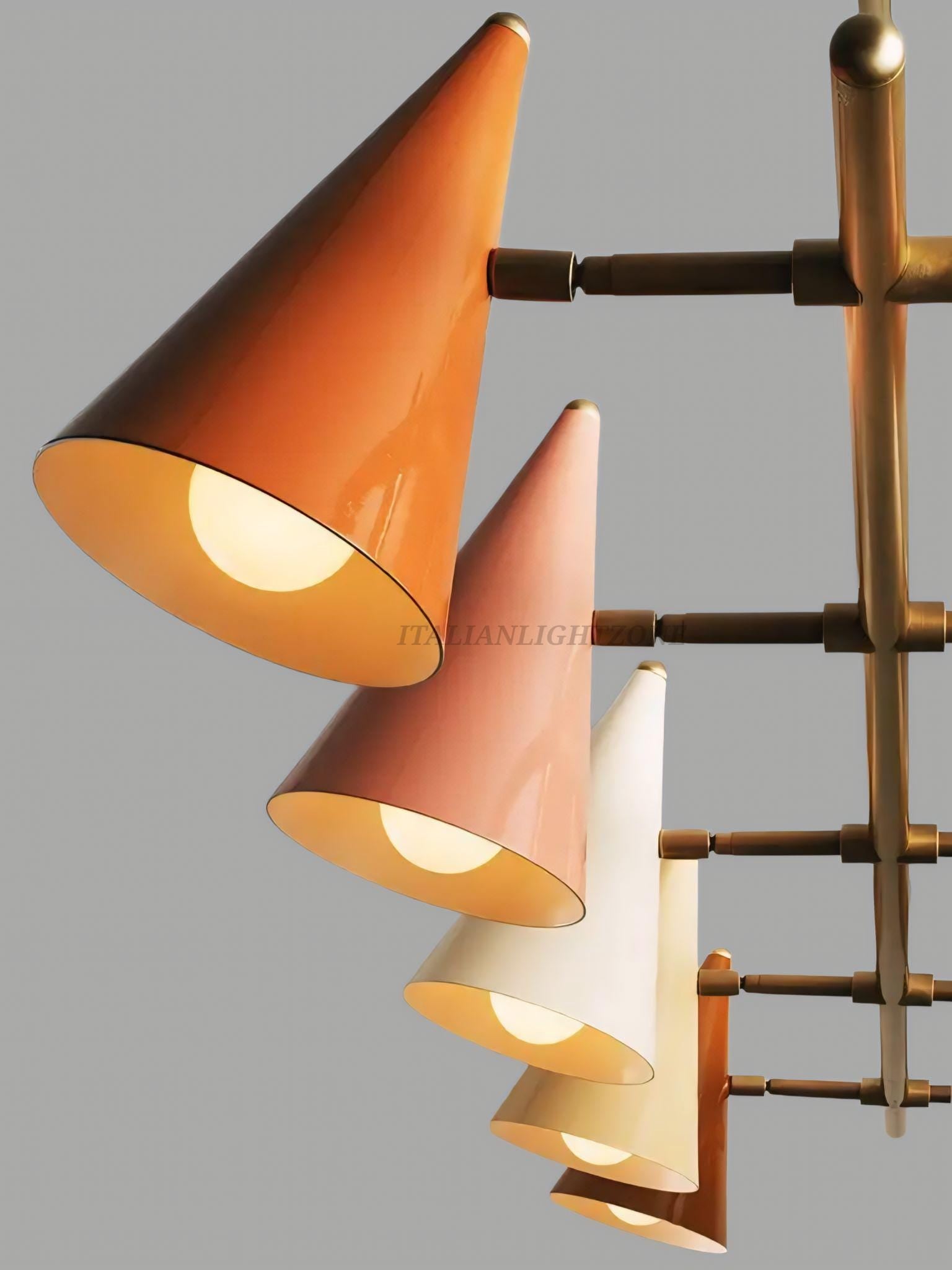 1920s Art Deco Mid Century Modern Brass Chandelier | Italian Stilnovo Sputnik Pendant Light | Ten Arm Cone Ceiling Fixture | Christmas decor