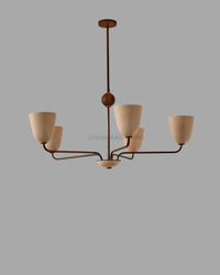 Mid Century Modern Chandelier | 1950s Italian Vintage Ceiling Light | 5-Light Cream Shade Retro Pendant for Living Room