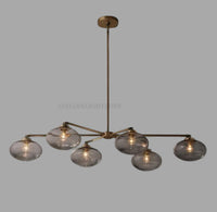 1950s Mid Century Modern Antique Brass Chandelier - Italian 6 Light Globe Ceiling Lamp for Dining Room or Kitchen