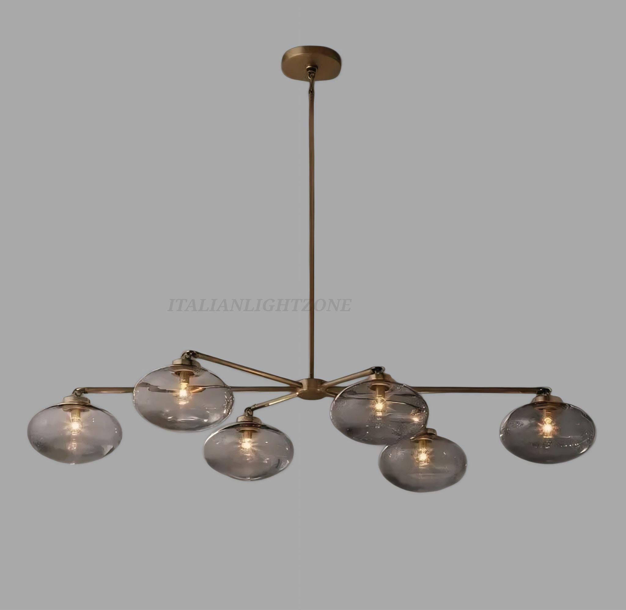 1950s Mid Century Modern Antique Brass Chandelier - Italian 6 Light Globe Ceiling Lamp for Dining Room or Kitchen