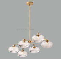 1950s Mid Century Modern Antique Brass Chandelier - Italian 6 Light Globe Ceiling Lamp for Dining Room or Kitchen