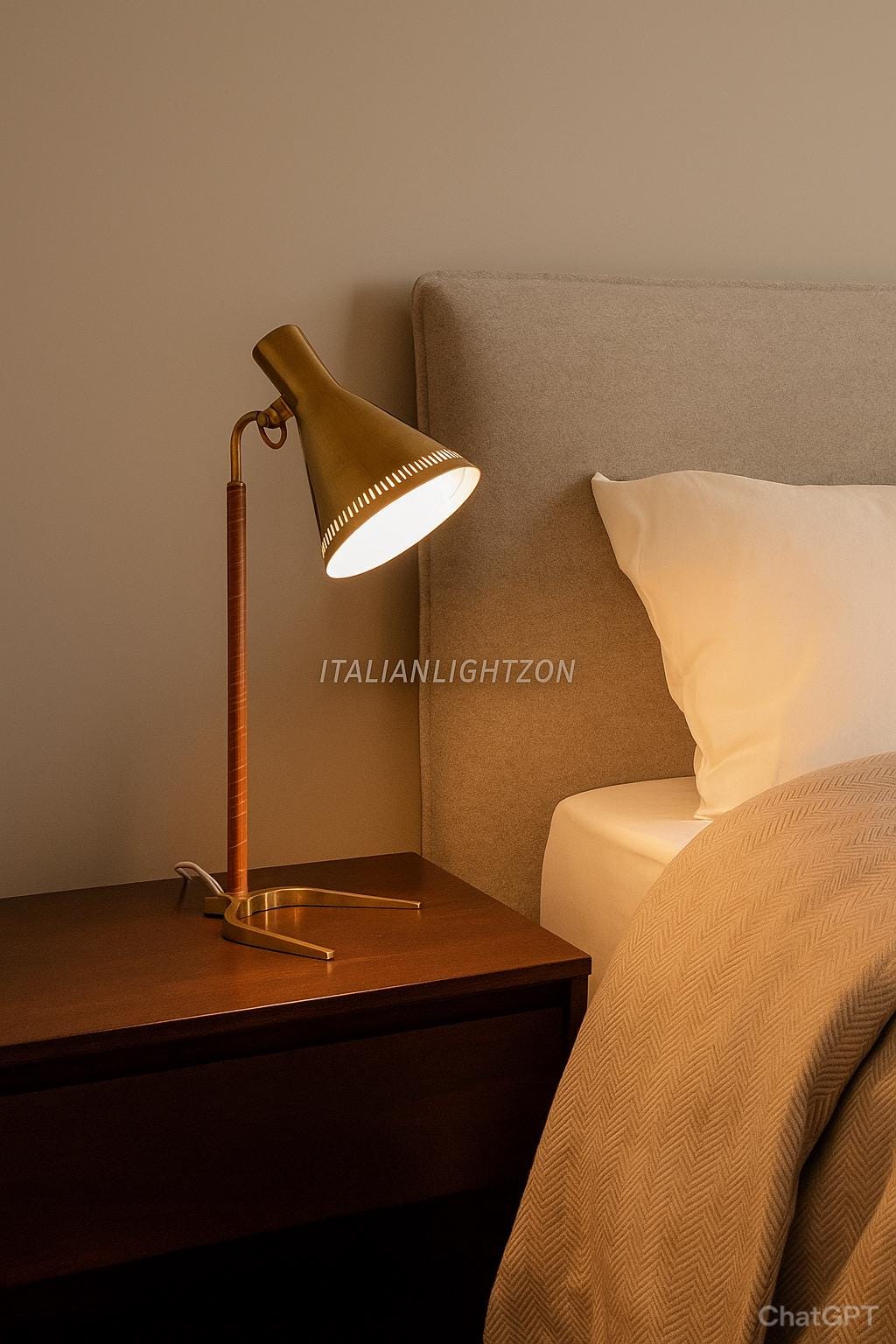 Mid Century Modern Brass Table Lamp with Leather | Italian Vintage Desk Light | Retro Bedside Lighting Decor