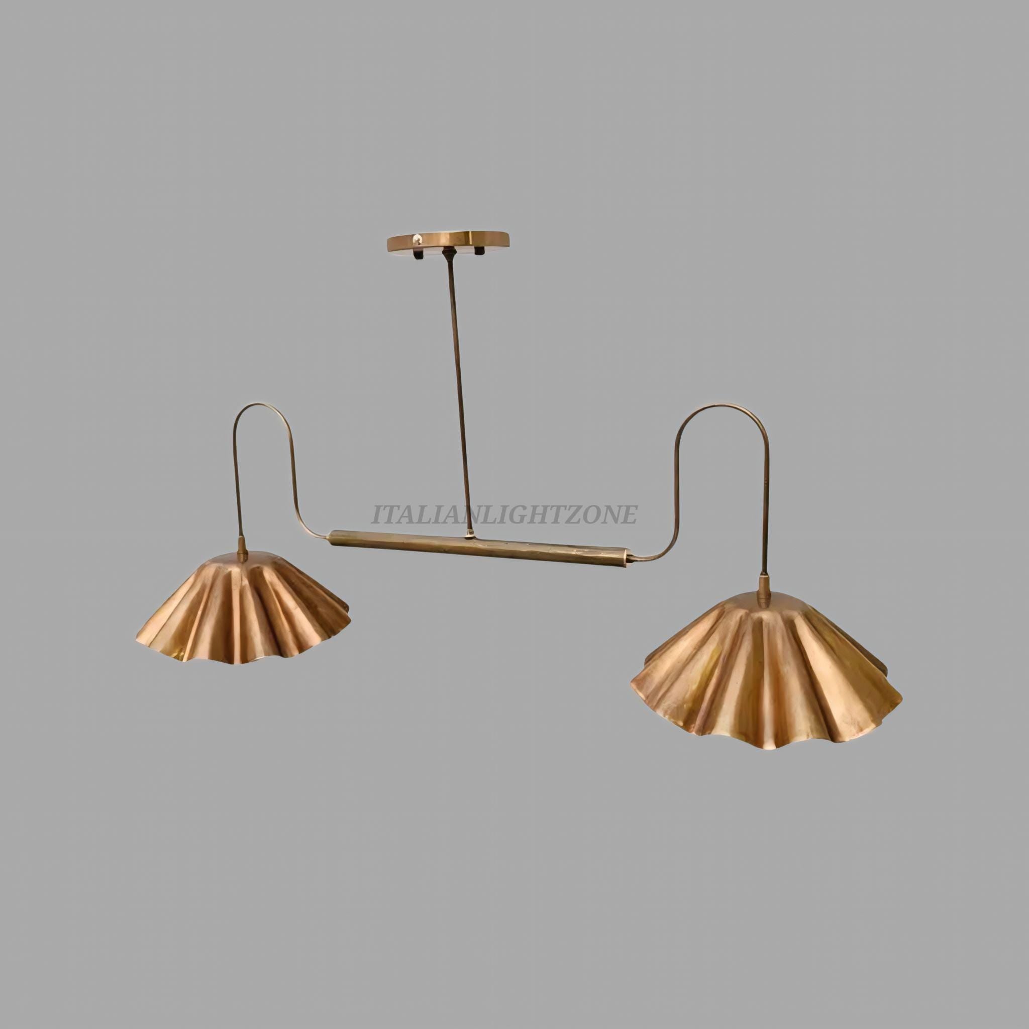 Mid Century Modern Brass Chandelier | Handmade Italian Pendant Light | 2-Light Sputnik Ceiling Fixture | Custom Finish Flush Mount