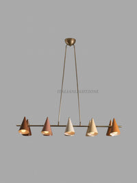 1920s Art Deco Mid Century Modern Brass Chandelier | Italian Stilnovo Sputnik Pendant Light | Ten Arm Cone Ceiling Fixture | Christmas decor