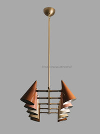 1920s Art Deco Mid Century Modern Brass Chandelier | Italian Stilnovo Sputnik Pendant Light | Ten Arm Cone Ceiling Fixture | Christmas decor