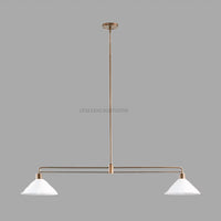 Mid Century Modern 2-Light Brass Pendant Chandelier | Adjustable Linear Ceiling Light for Kitchen Island, Dining Room, Minimalist Design