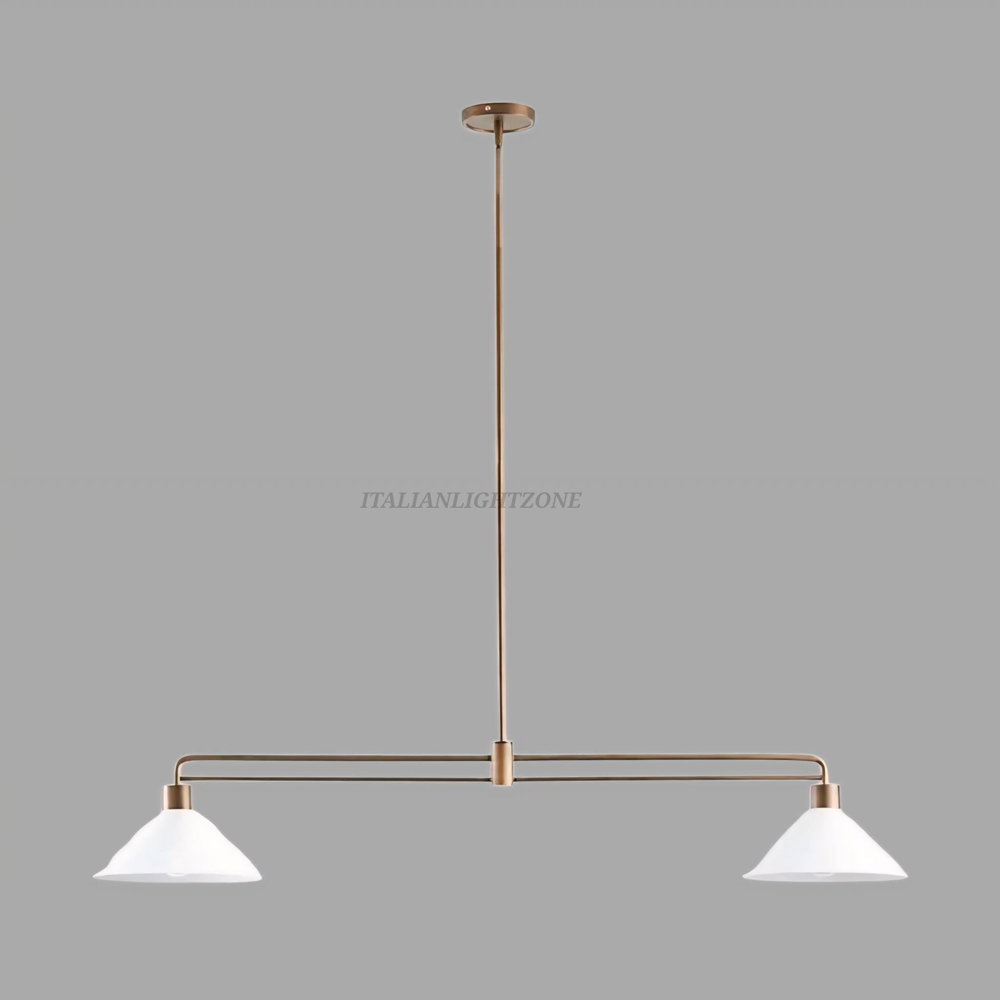 Mid Century Modern 2-Light Brass Pendant Chandelier | Adjustable Linear Ceiling Light for Kitchen Island, Dining Room, Minimalist Design