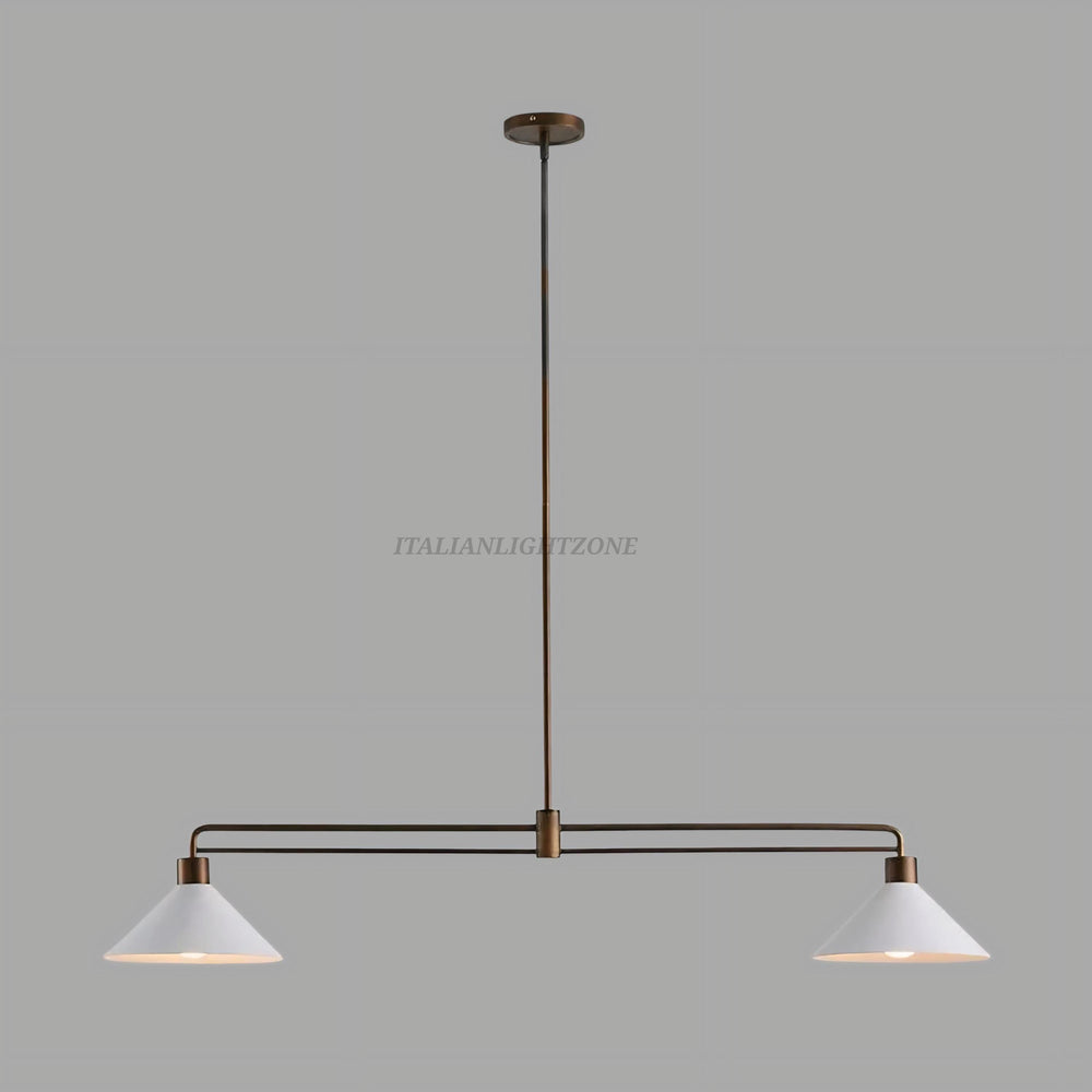 Mid Century Modern 2-Light Brass Pendant Chandelier | Adjustable Linear Ceiling Light for Kitchen Island, Dining Room, Minimalist Design
