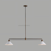 Mid Century Modern 2-Light Brass Pendant Chandelier | Adjustable Linear Ceiling Light for Kitchen Island, Dining Room, Minimalist Design