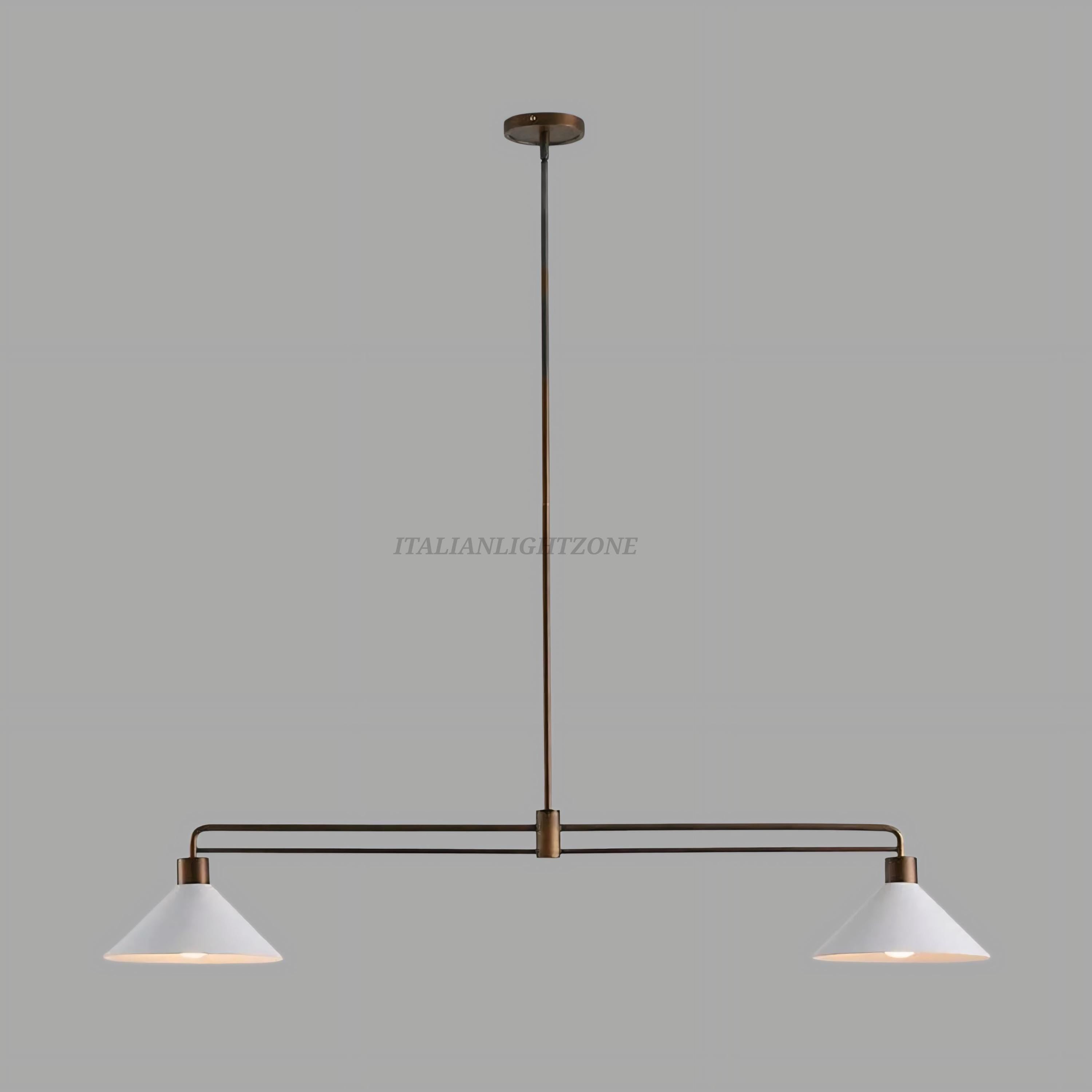 Mid Century Modern 2-Light Brass Pendant Chandelier | Adjustable Linear Ceiling Light for Kitchen Island, Dining Room, Minimalist Design
