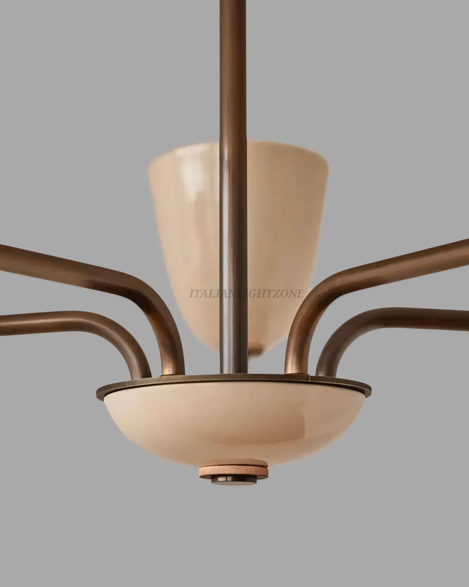 Mid Century Modern Chandelier | 1950s Italian Vintage Ceiling Light | 5-Light Cream Shade Retro Pendant for Living Room