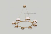 Mid Century Sputnik Chandelier – 8 Globe Brass Pendant Light Fixture | Circle Cut Shade for Dining Room & Modern Home Decor