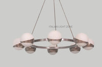 Mid Century Sputnik Chandelier – 8 Globe Brass Pendant Light Fixture | Circle Cut Shade for Dining Room & Modern Home Decor