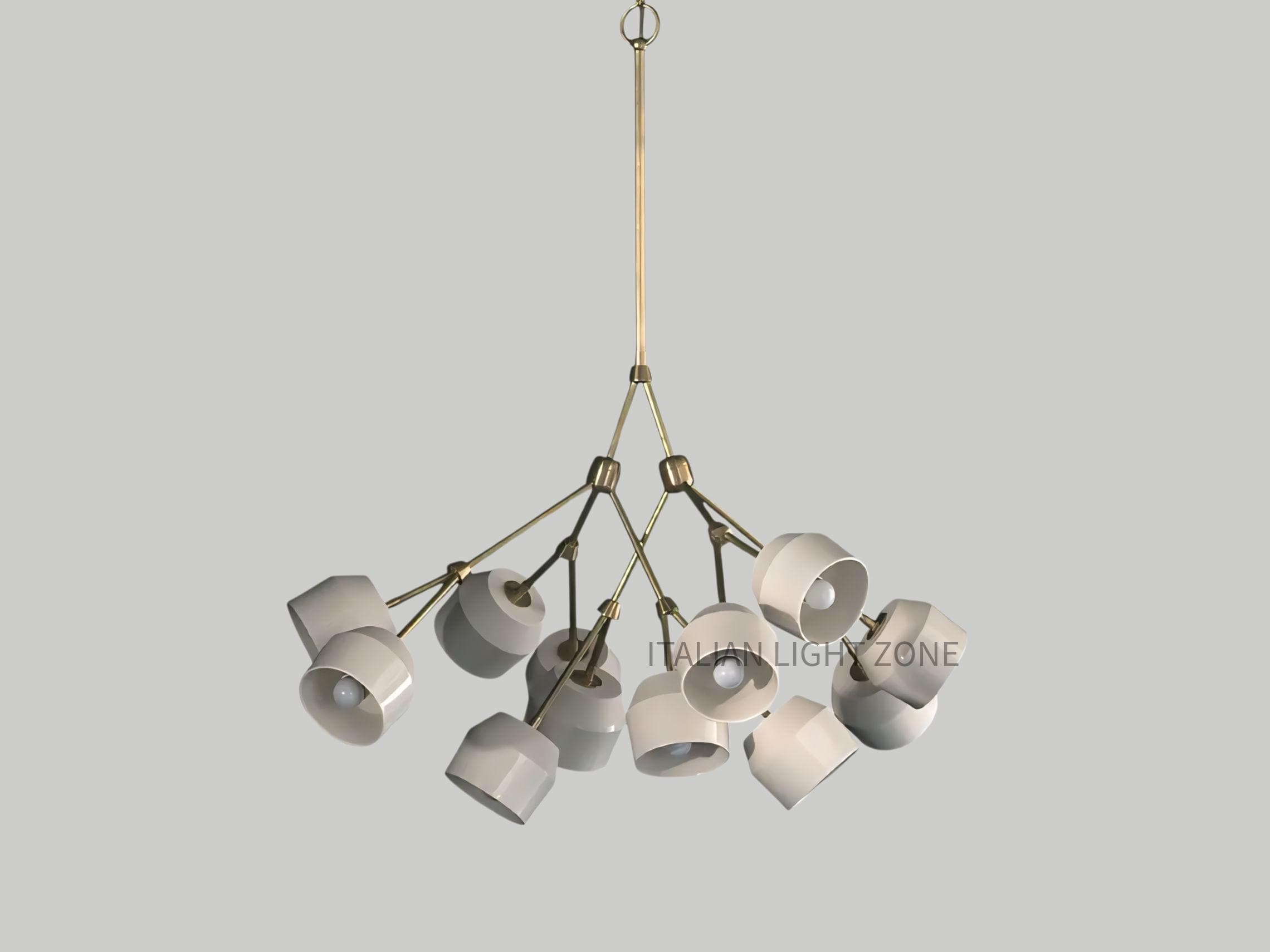 Mid Century Modern Brass Sputnik Chandelier | Blue & White Globe Pendant
