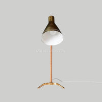 Mid Century Modern Brass Table Lamp with Leather | Italian Vintage Desk Light | Retro Bedside Lighting Decor
