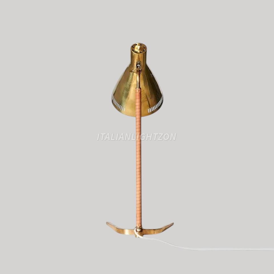 Mid Century Modern Brass Table Lamp with Leather | Italian Vintage Desk Light | Retro Bedside Lighting Decor