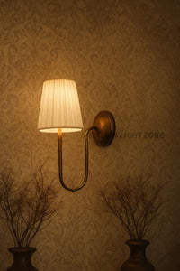 1920s Mid Century Brass Wall Sconce Light with Linen Shade – Classic Vintage Wall Lamp,  Wall Lighting for Living Room & Bedroom Décor