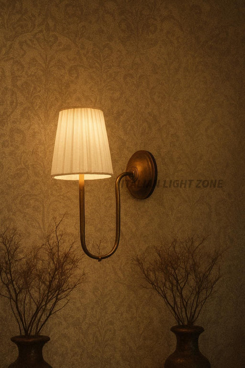 1920s Mid Century Brass Wall Sconce Light with Linen Shade – Classic Vintage Wall Lamp,  Wall Lighting for Living Room & Bedroom Décor