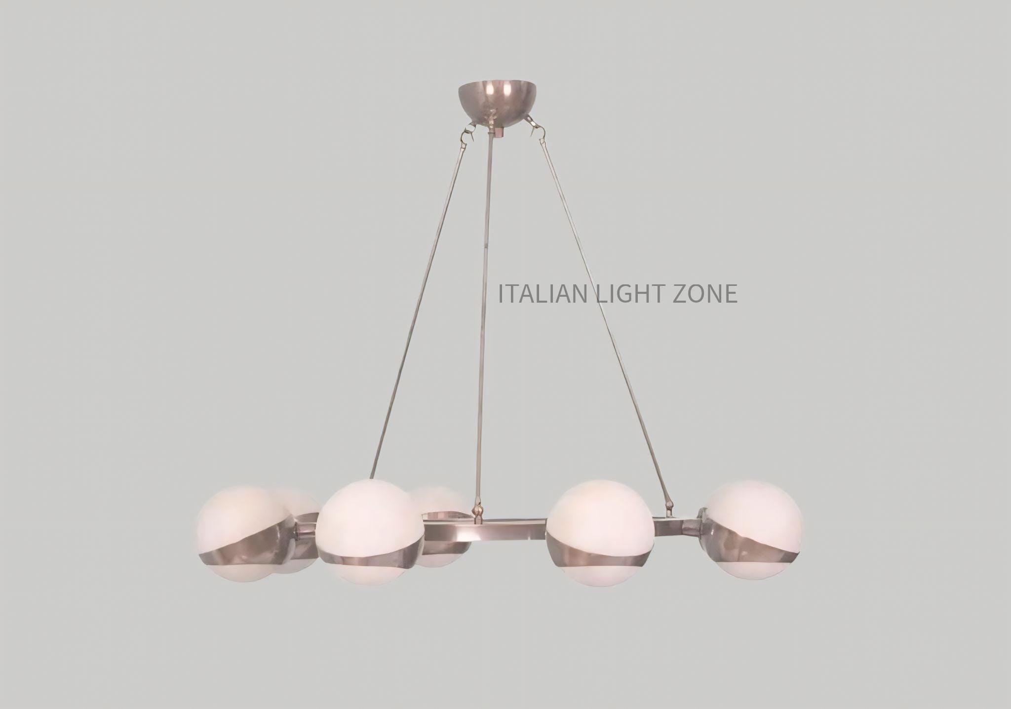 Mid Century Sputnik Chandelier – 8 Globe Brass Pendant Light Fixture | Circle Cut Shade for Dining Room & Modern Home Decor