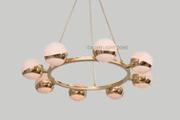 Mid Century Sputnik Chandelier – 8 Globe Brass Pendant Light Fixture | Circle Cut Shade for Dining Room & Modern Home Decor