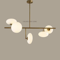 Mid Century Sputnik Chandelier – 5-Light Raw Brass Pendant with Glass Globe Shades – Retro Ceiling Light for Bedroom & Dining Room