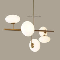 Mid Century Sputnik Chandelier – 5-Light Raw Brass Pendant with Glass Globe Shades – Retro Ceiling Light for Bedroom & Dining Room