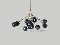 Mid Century Modern Brass Sputnik Chandelier | Blue & White Globe Pendant