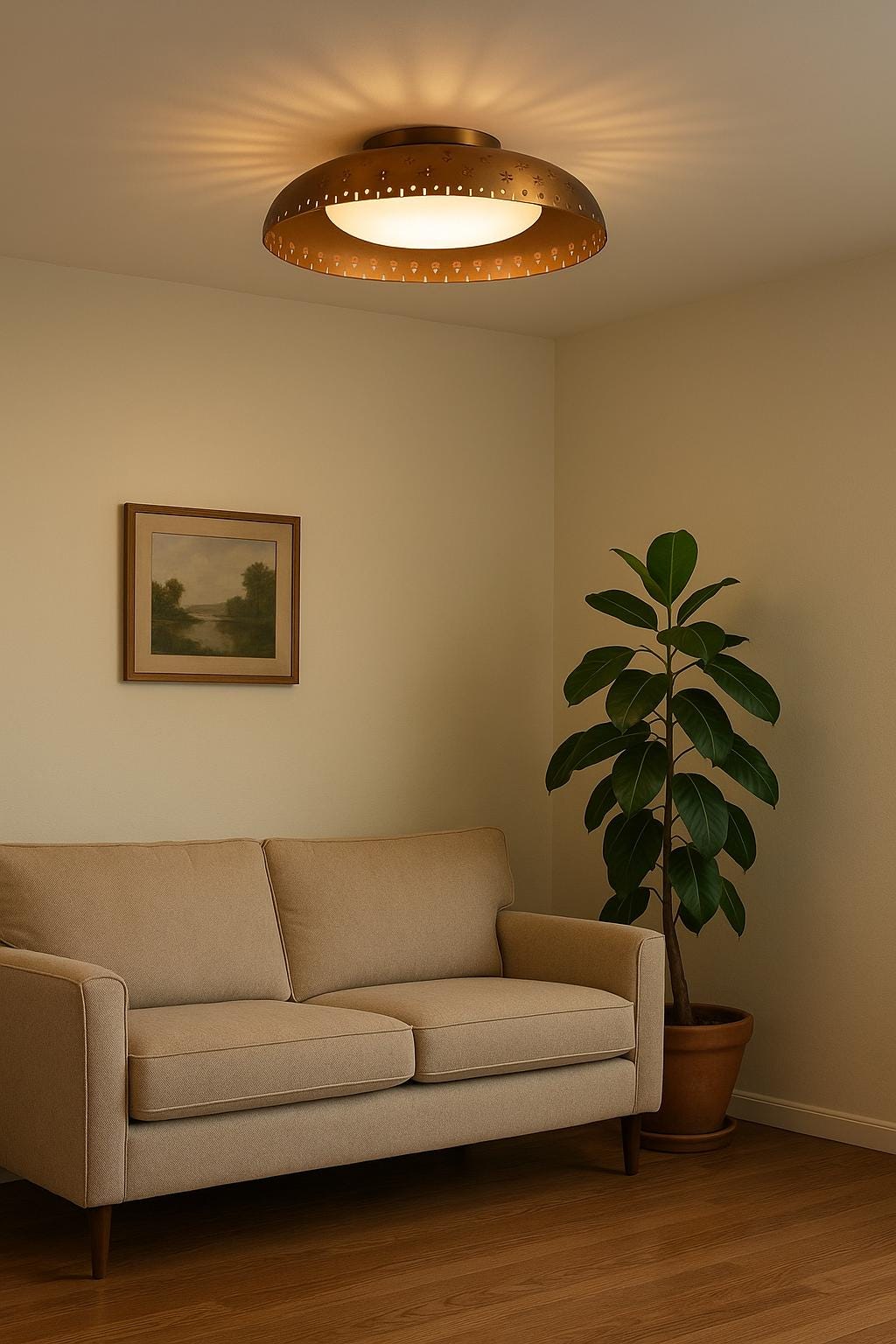 1920s Mid Century Modern Brass Flush Mount Ceiling Light | Vintage Style Dome Fixture | Retro Metal Ceiling Lamp for Living Room & Kitchen