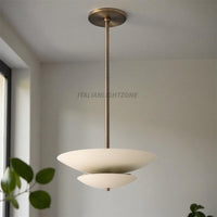 Mid Century Modern Cream Brass Pendant Light, Minimalist Flush Ceiling Fixture, Handmade Sculptural Lighting for Living Room & Dining Room