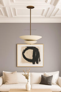 Mid Century Modern Cream Brass Pendant Light, Minimalist Flush Ceiling Fixture, Handmade Sculptural Lighting for Living Room & Dining Room