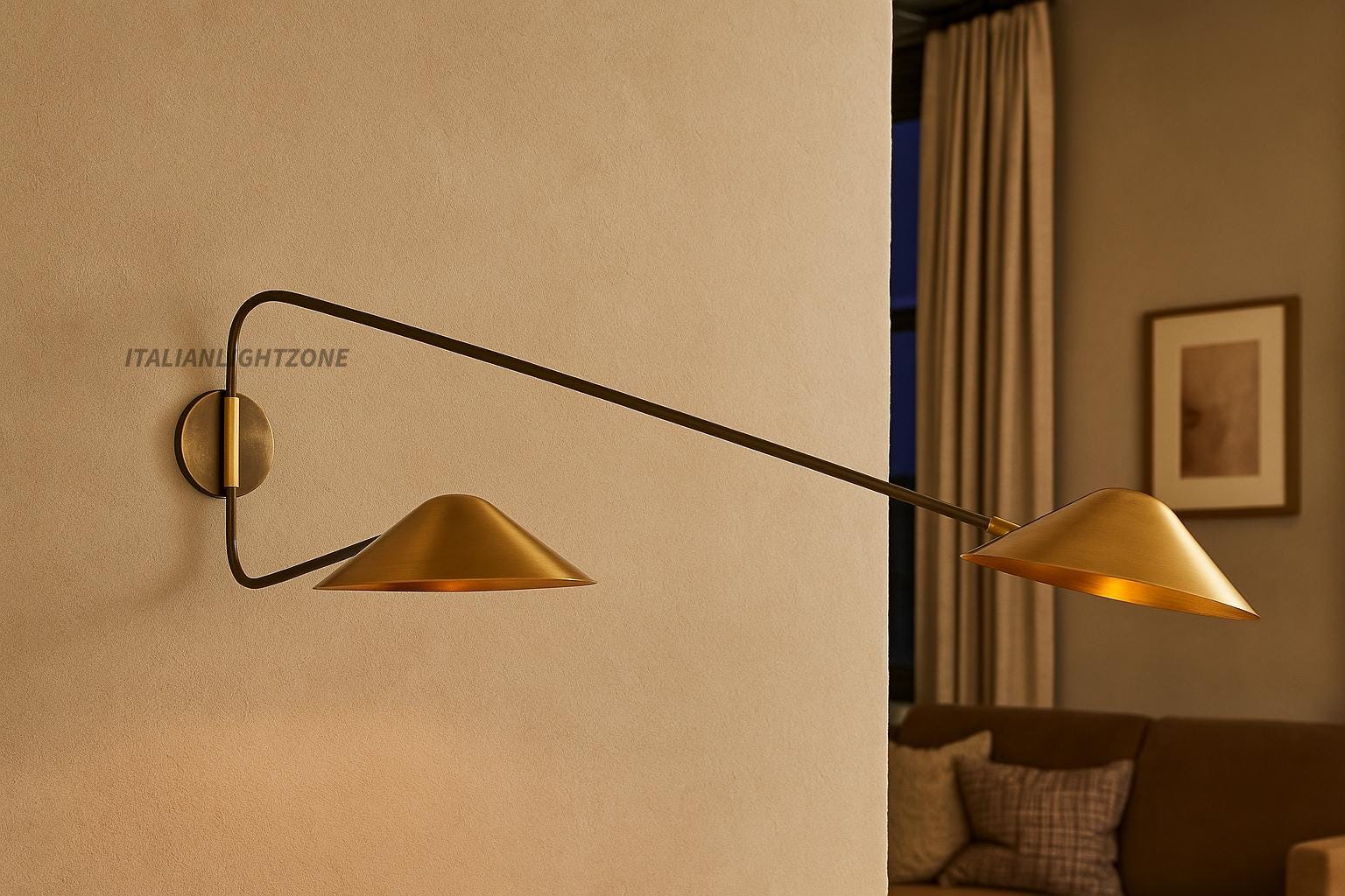 Handmade Brass Double Arm Wall Sconce – Mid Century Modern Swing Arm Light – Diabolo Style Wall Lamp for Living Room & Bedroom