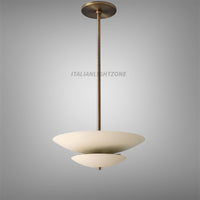 Mid Century Modern Cream Brass Pendant Light, Minimalist Flush Ceiling Fixture, Handmade Sculptural Lighting for Living Room & Dining Room